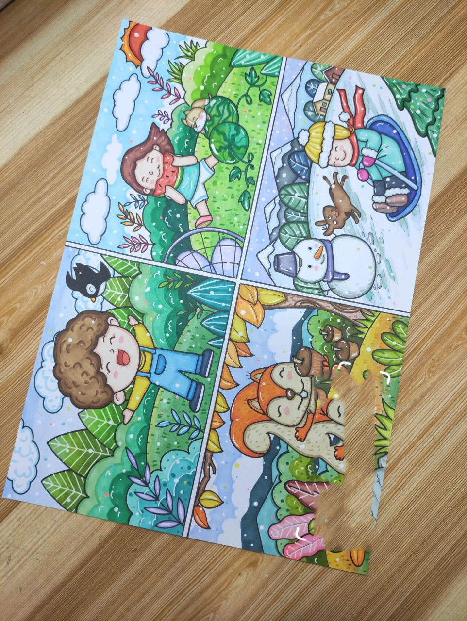 [春夏秋冬]四季主题儿童画239模版 春夏秋冬四季主题手抄报 93临摹