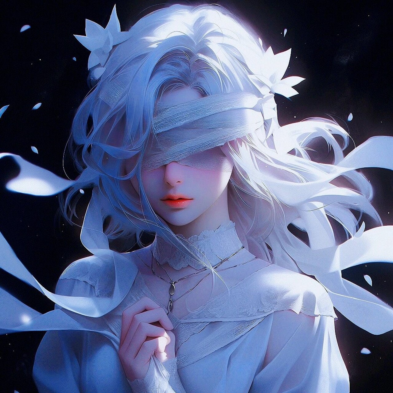 蒙眼白毛少女头像‖二次元动漫女生头像 在二次元里有一句叫作"二次元