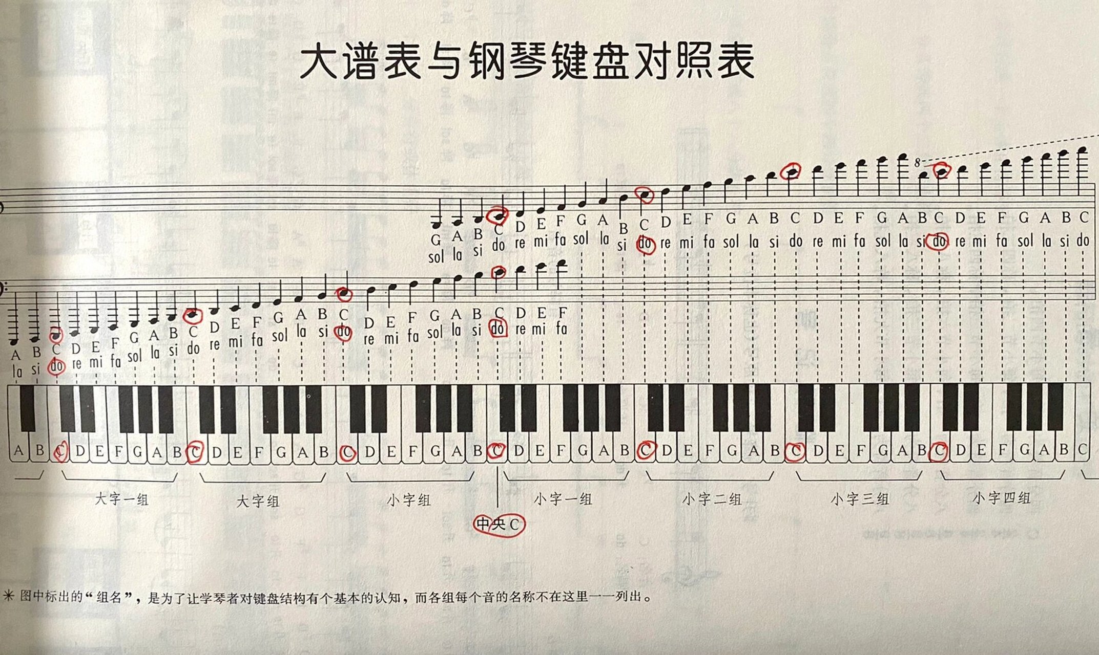 大谱表与钢琴键盘对照图,彩印常用 初学的同学们在学习过程中难免会有