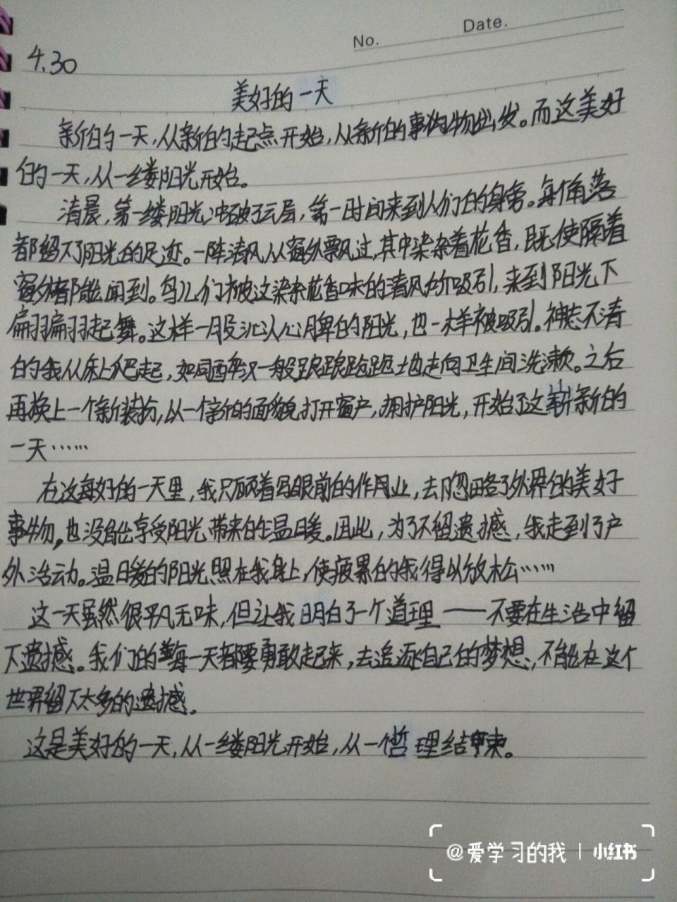 作文随笔《美好的一天》 希望冬日的遗憾都可以在这片阳光下弥补