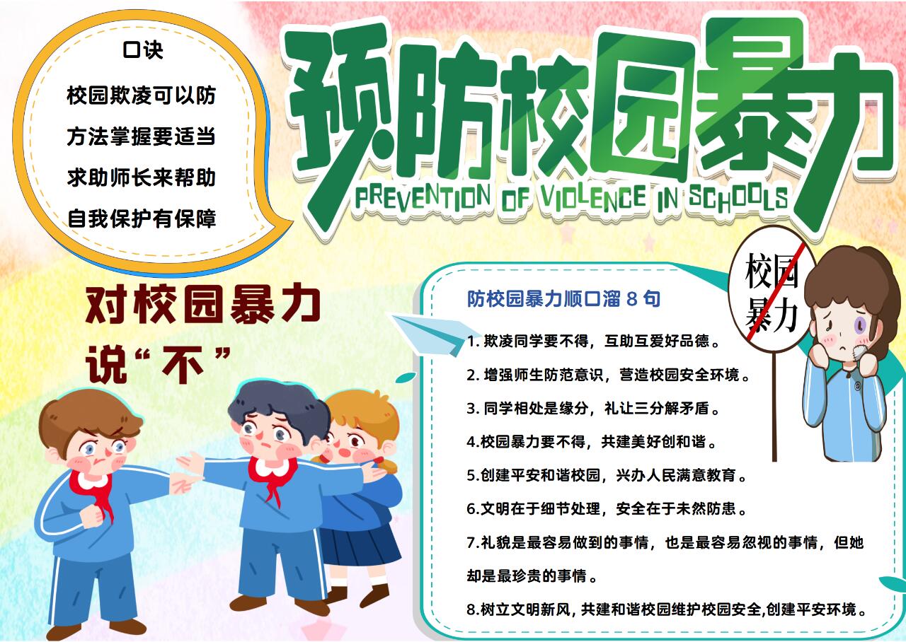 杜绝校园欺凌校园安全之防欺凌小报附线稿 杜绝校园欺凌校园安全之防