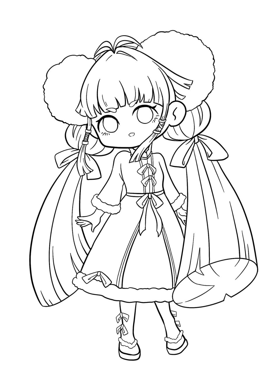 新年元旦春节简笔画贴纸卡通q版人物可爱女 原创动漫人物全身站姿