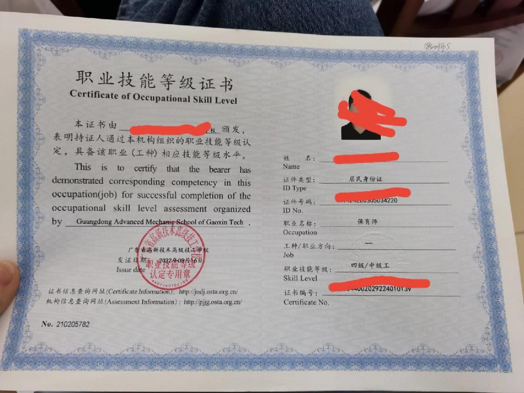 上海保育员证书图片