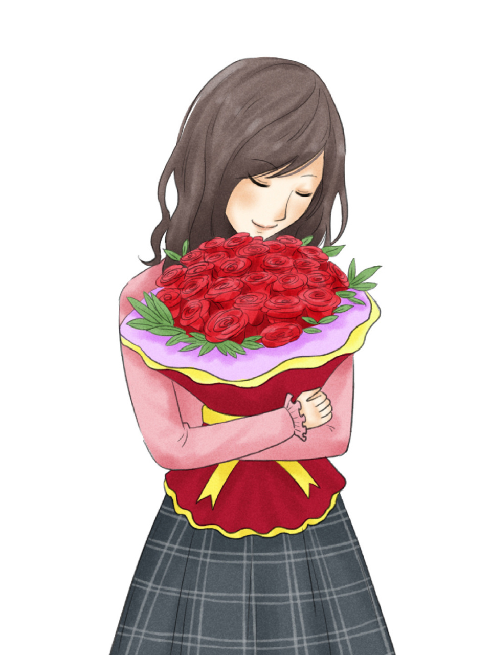 这情人节抱着鲜花的