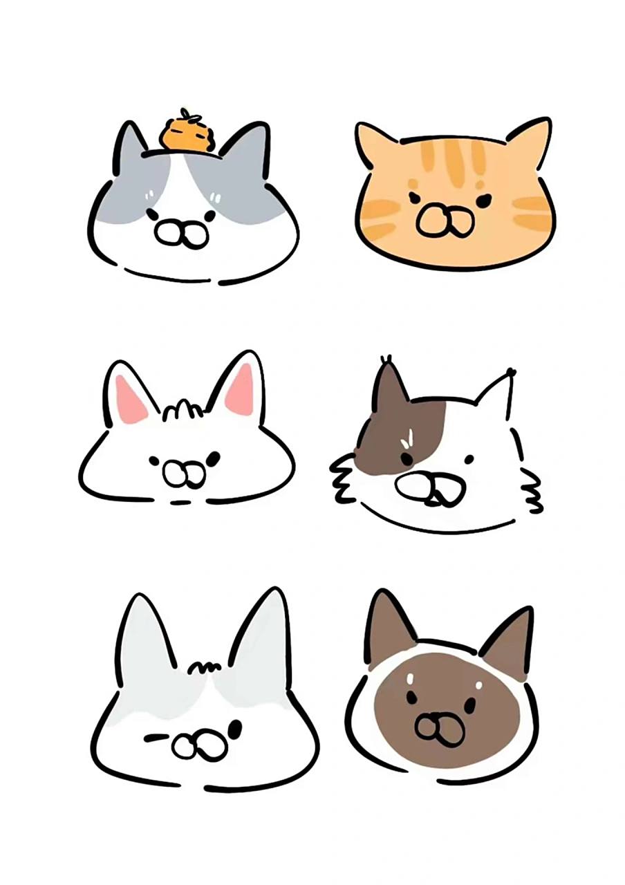 简笔画|12个猫头|桌面简易版小猫|小狗集 有猫了, 已经不想和遛狗的人