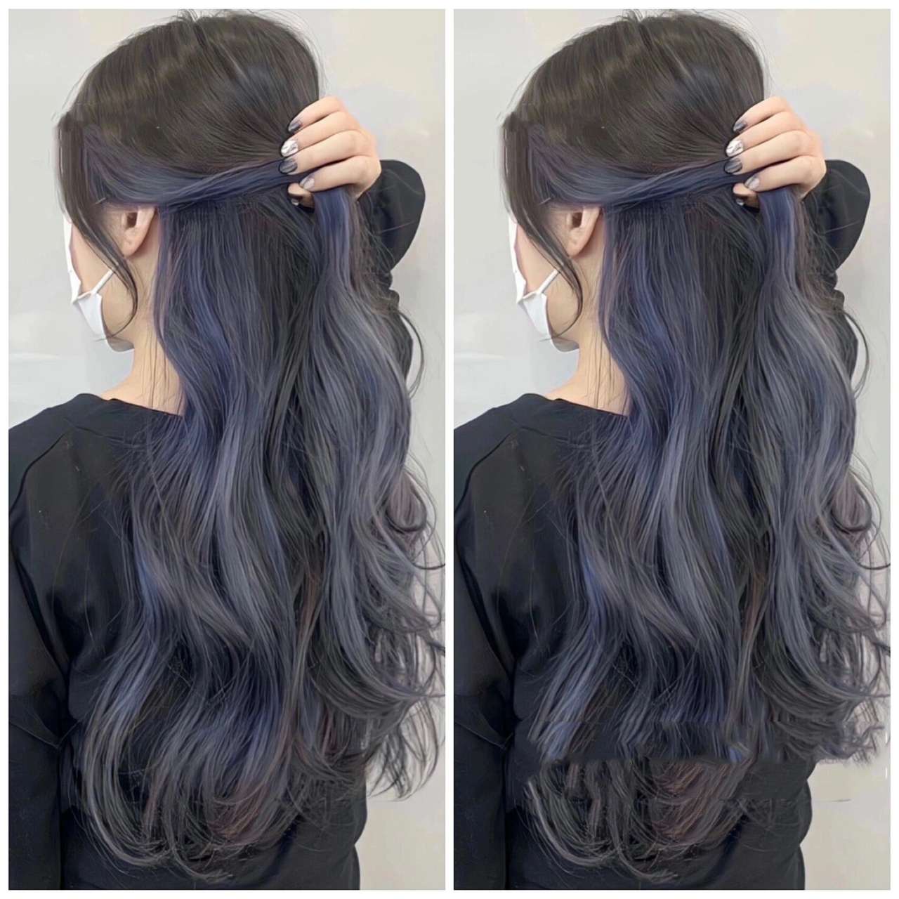长发一定要尝试的灰蓝色挂耳染!