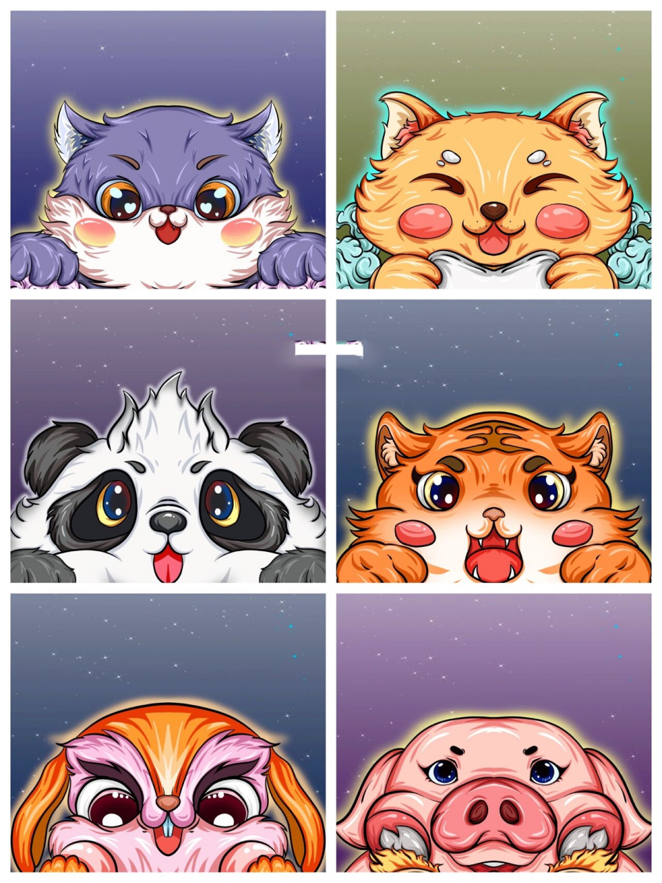 原创插画(可爱小动物)大头照 近期摸鱼插画 一组可爱小动物插画 可可