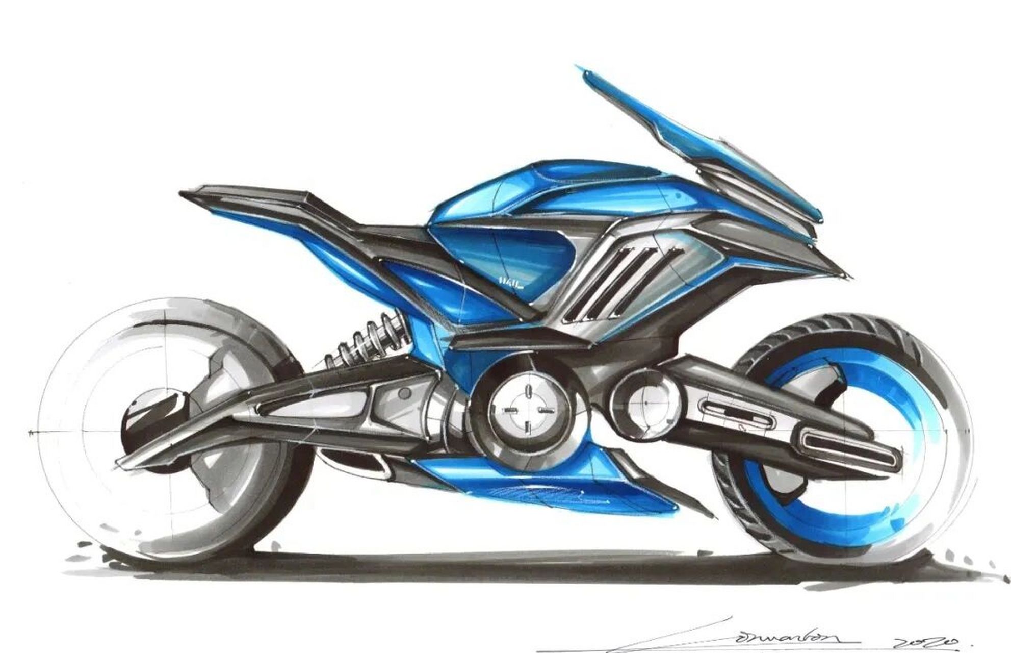 工业设计考研手绘:摩托车侧面的画法 95step1:起型我用的是慕娜美0