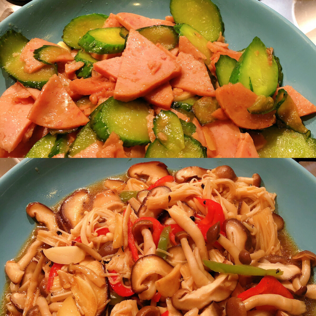 黄瓜炒午餐肉 双椒炒杂菌 两道快手家常菜 论火锅剩下的食材如何处理!