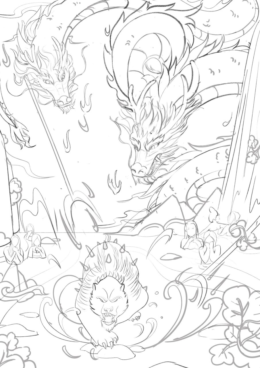 中国传说系列插画——双龙戏珠(一) 自古以来,民间流传着许多关于龙的