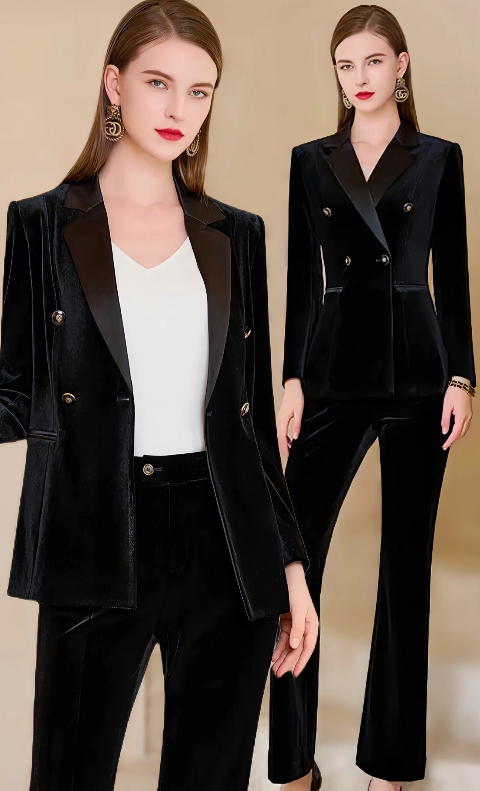 高级感丝绒西服套装 显瘦又气质感的丝绒西服套装来喽