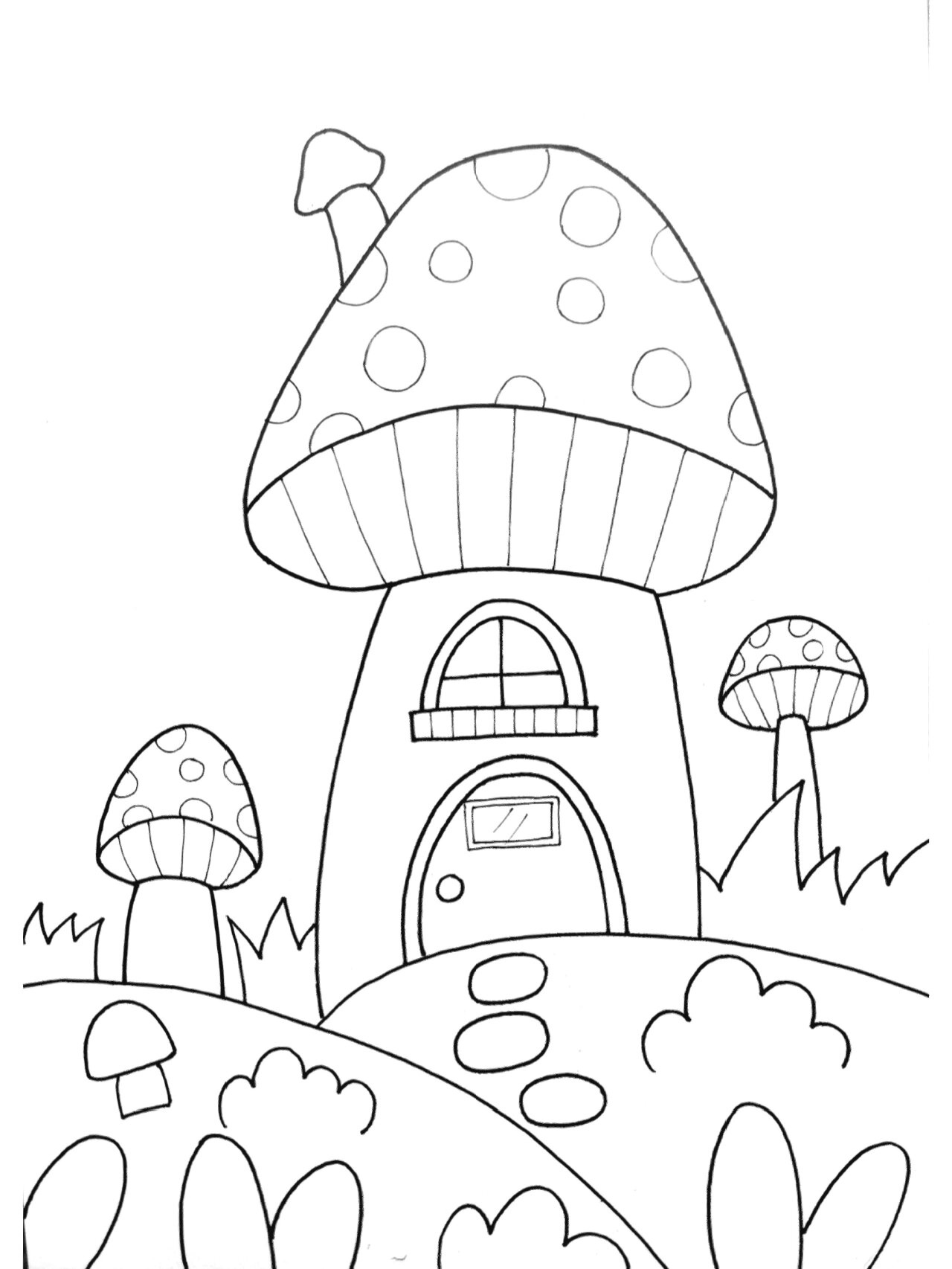 超简单蘑菇房子儿童画