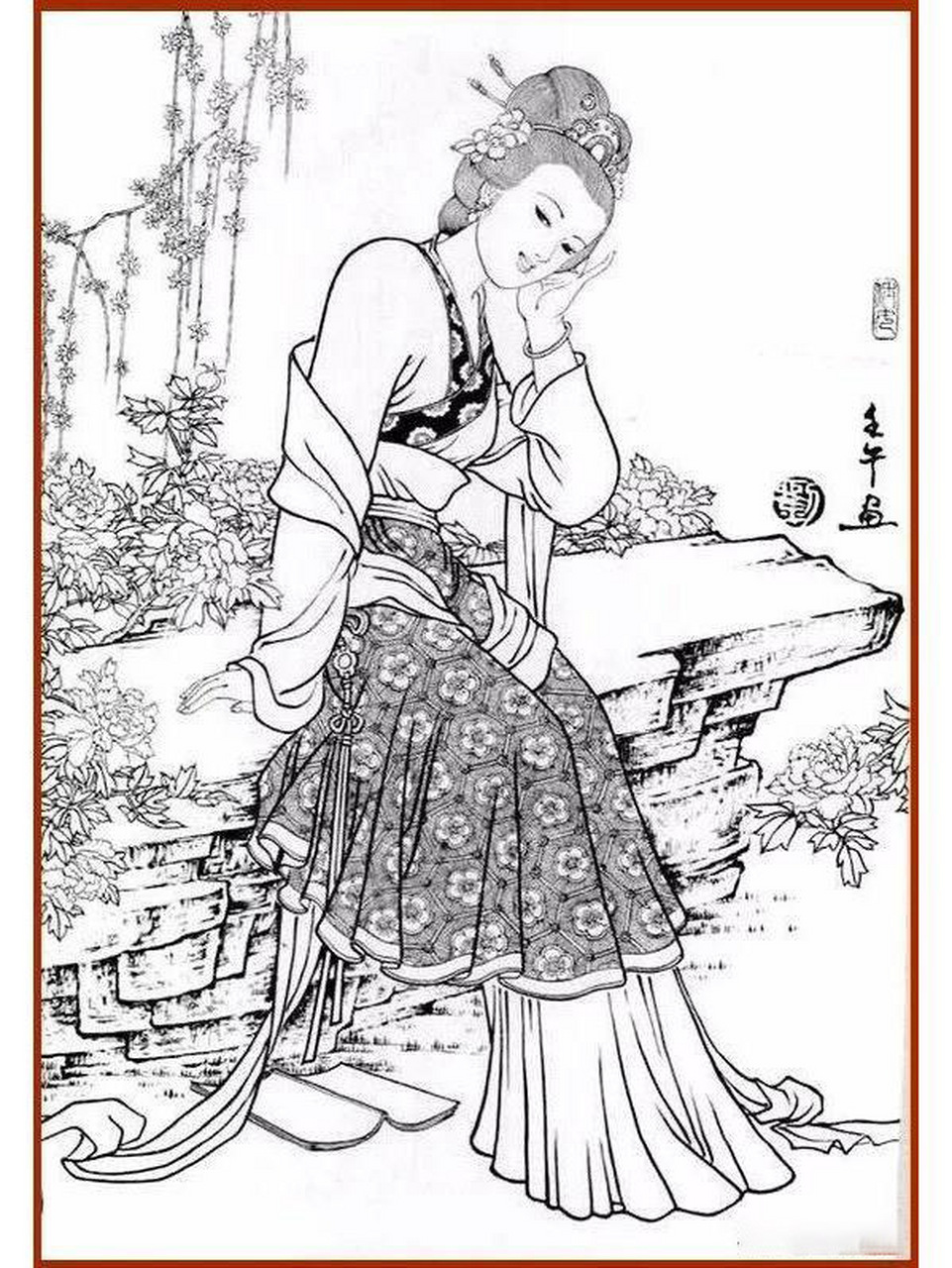 一组唯美灵动,婀娜多姿的古代仕女图 工笔白描仕女图,唯美中国风.