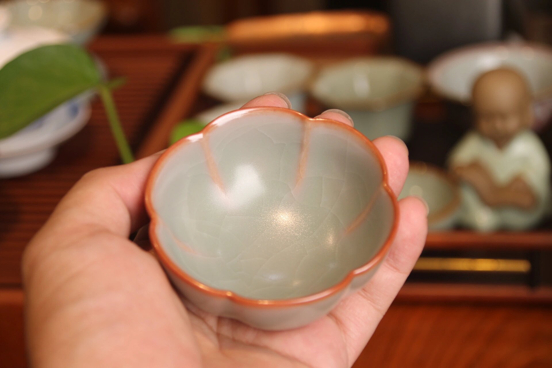 柏采窑粉青四代梅花杯汝窑茶杯质感油润 极致发色～手感超好