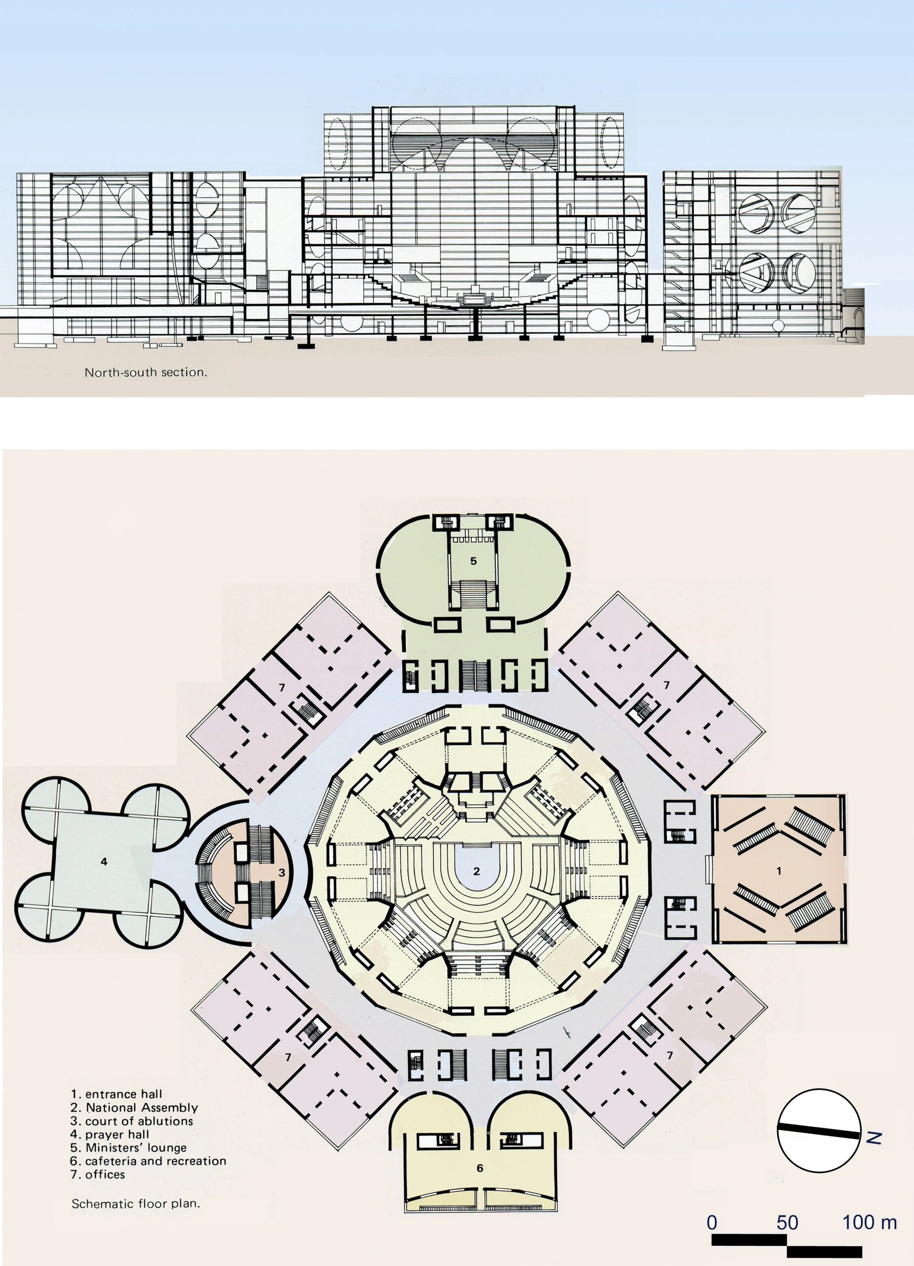 of bangladesh, 1982 大厦由8个外围建筑共同围合着内部的中央会议厅