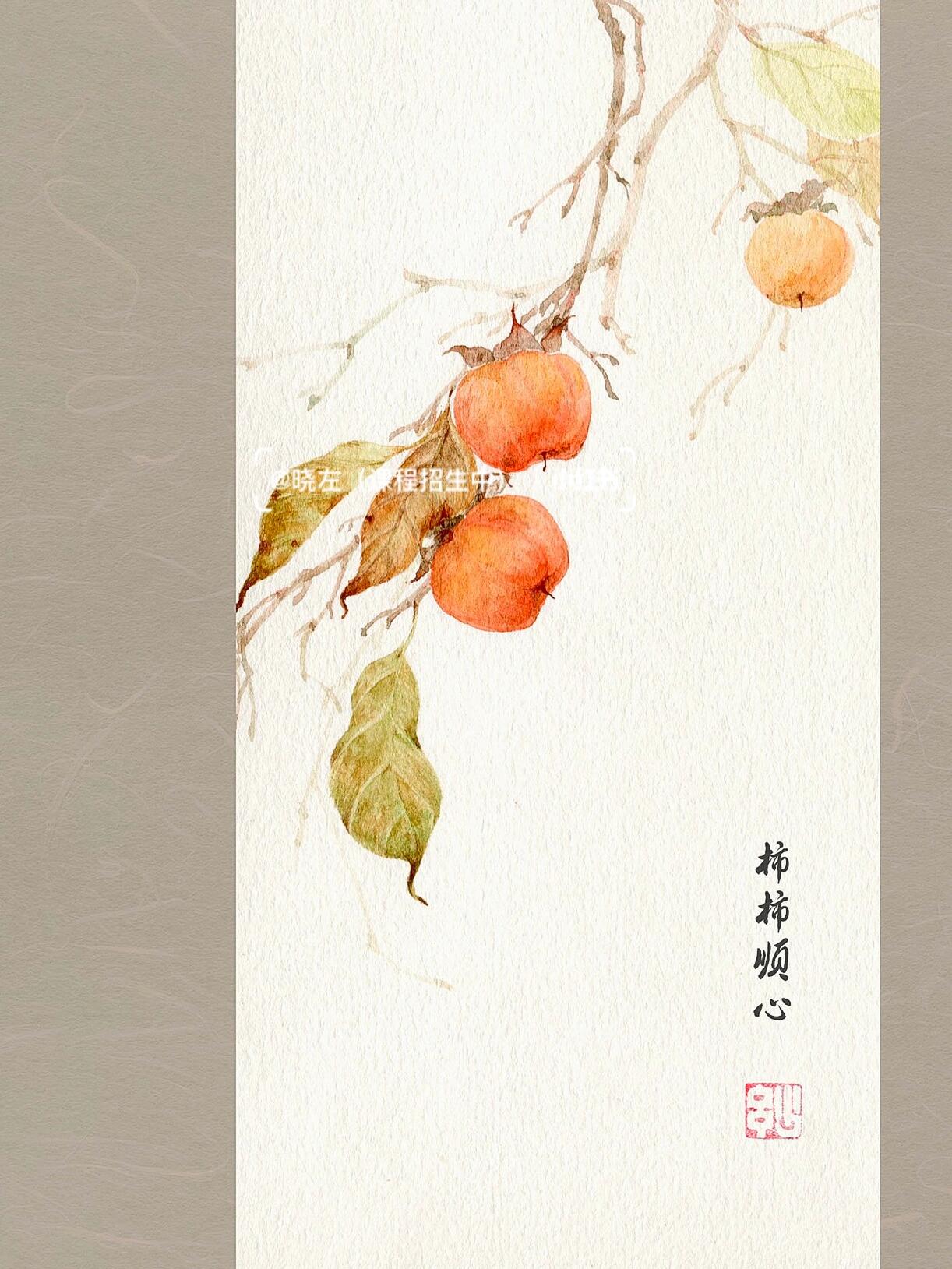 古风水彩:柿柿顺心