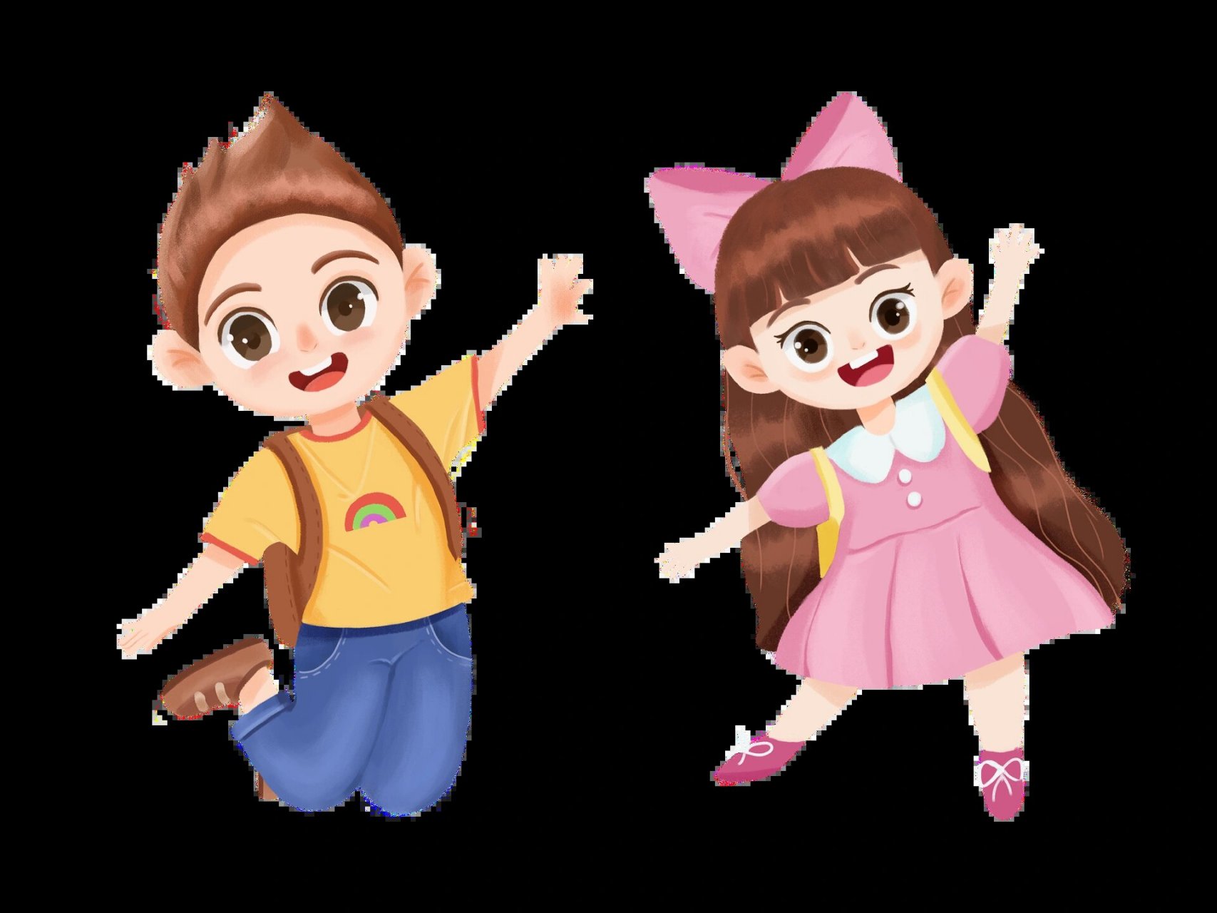 99今日分享 93彩色卡通手绘人物学生开学季png素材元素 93开心