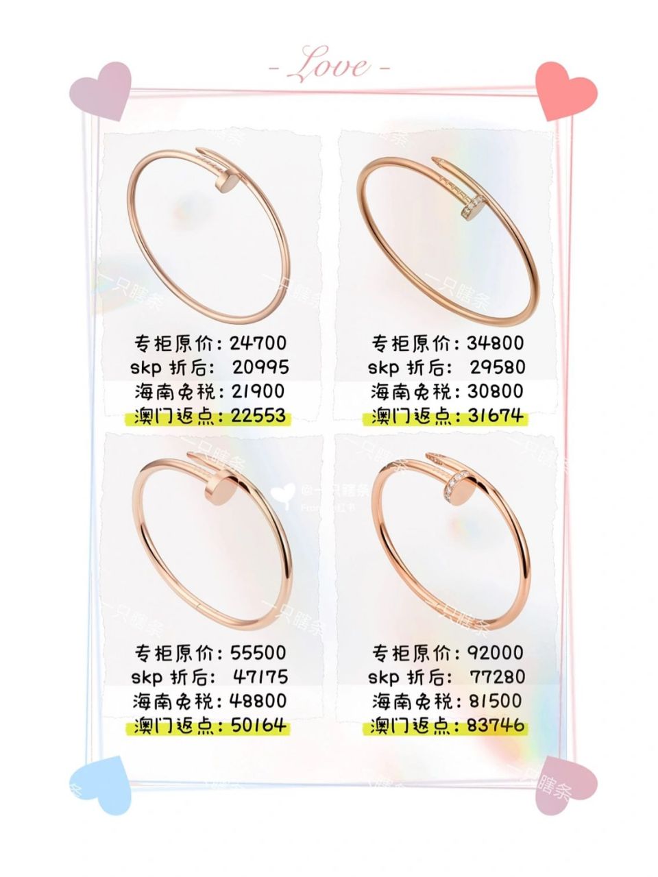 「进阶版」卡地亚手镯价格对比 有姐妹在我笔记下面留言 说希望能补充