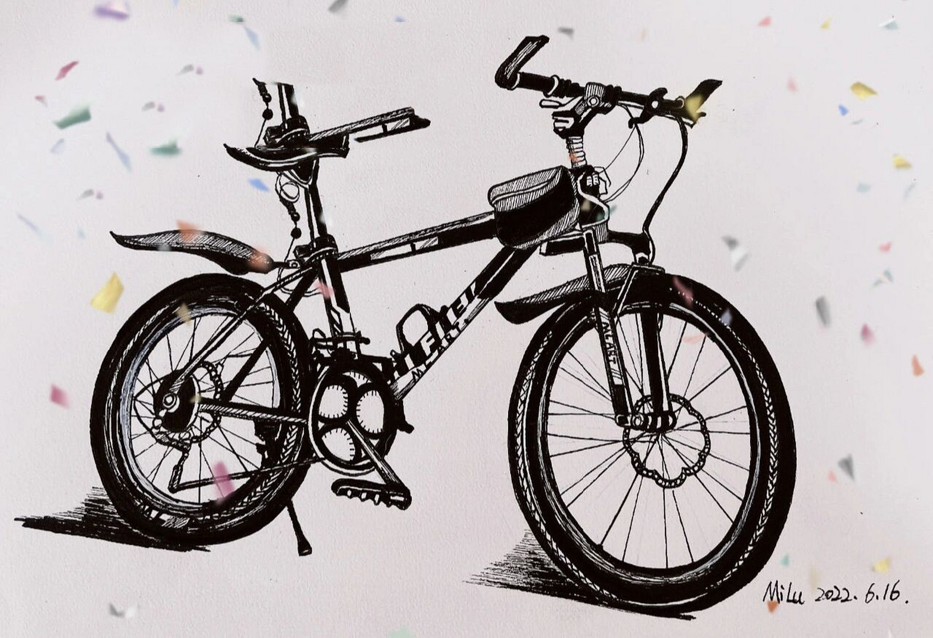 自行车画法难度美术图片