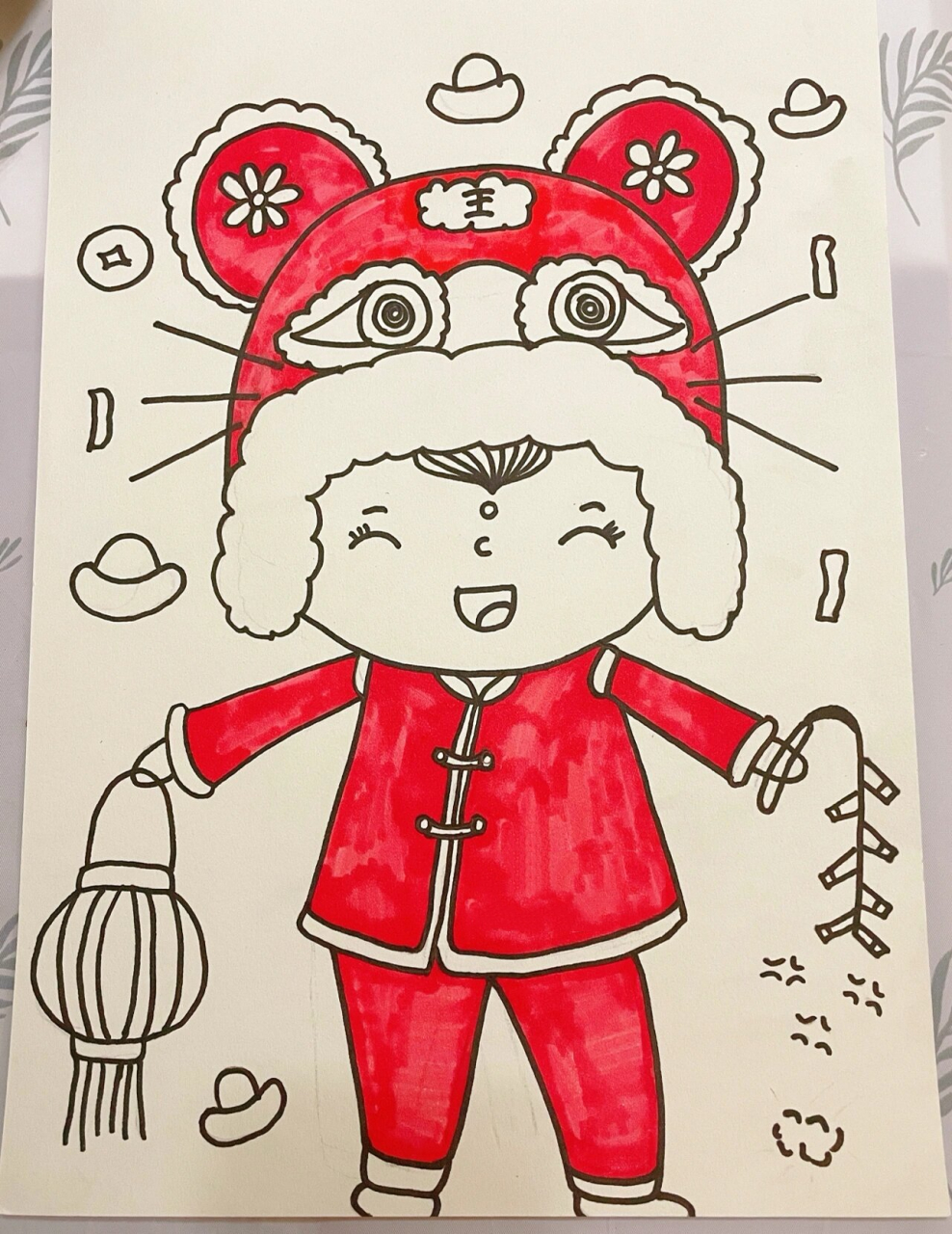 儿童简笔画《虎年福娃》 8k,勾线笔,马克笔
