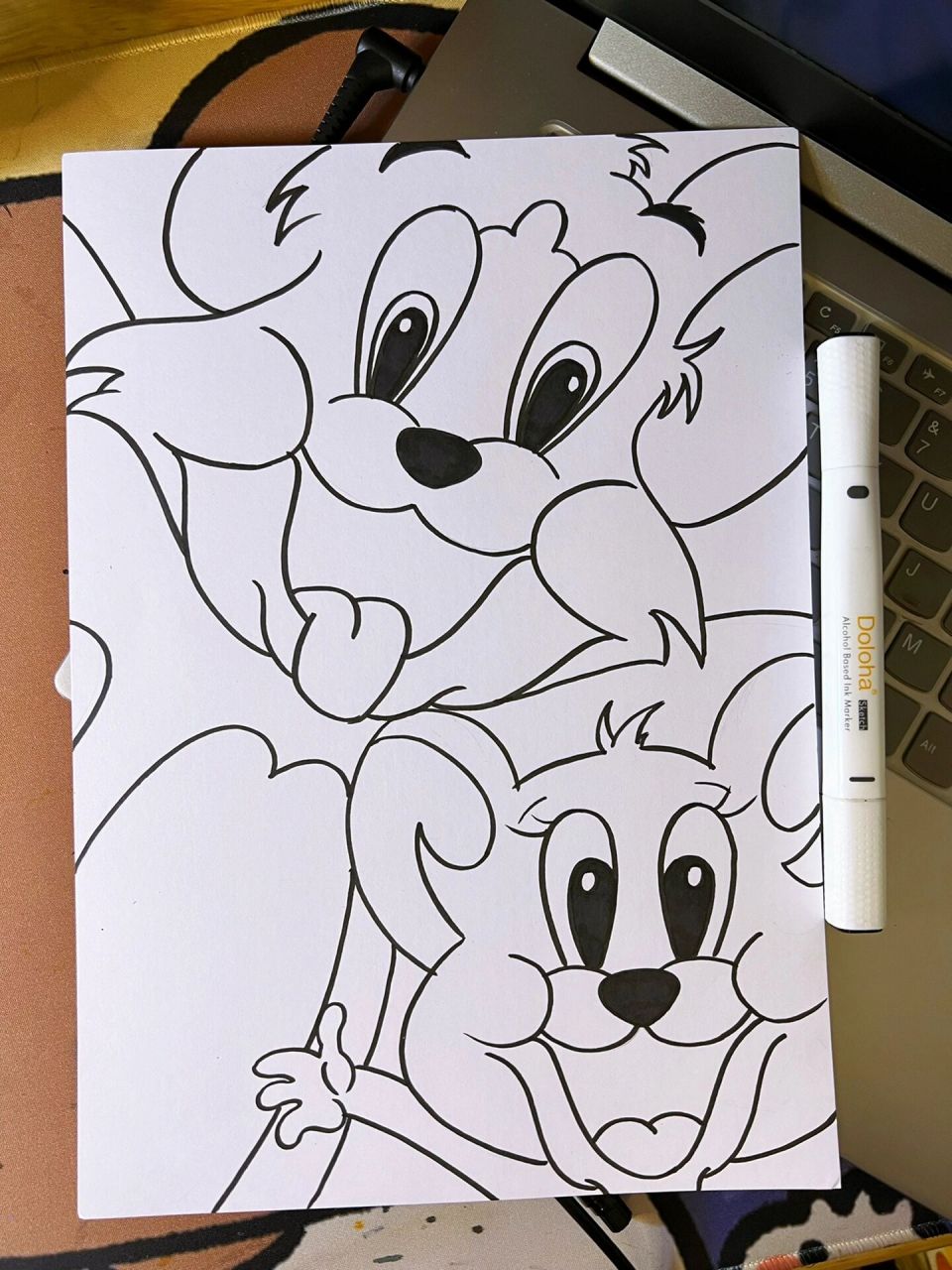 马克笔7815猫和老鼠7815简笔画7815临摹画 考试结束了