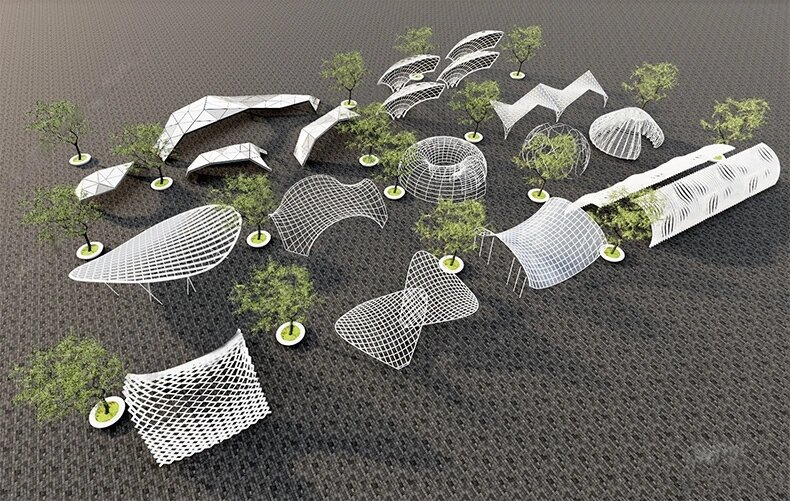 500套现代公园广场创意异形廊架连廊长廊景观 500套现代公园广场创意