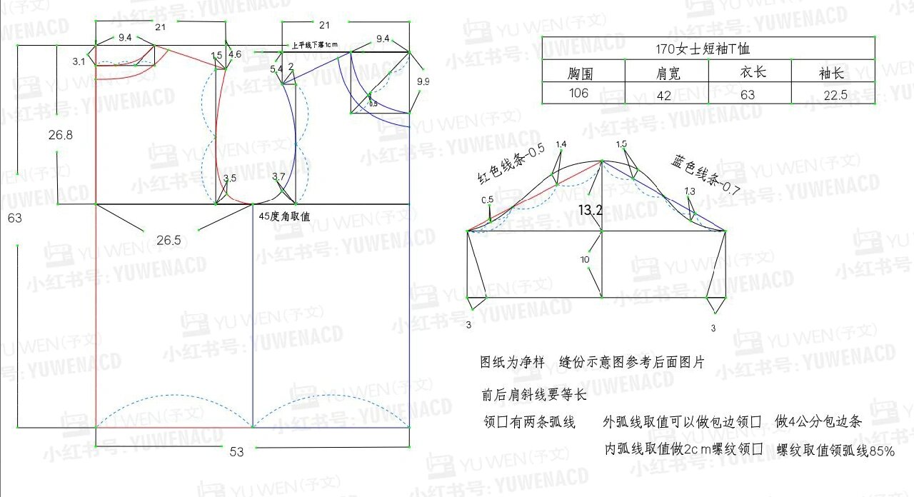 【图纸分享】t恤全家桶之女士短袖裁剪图