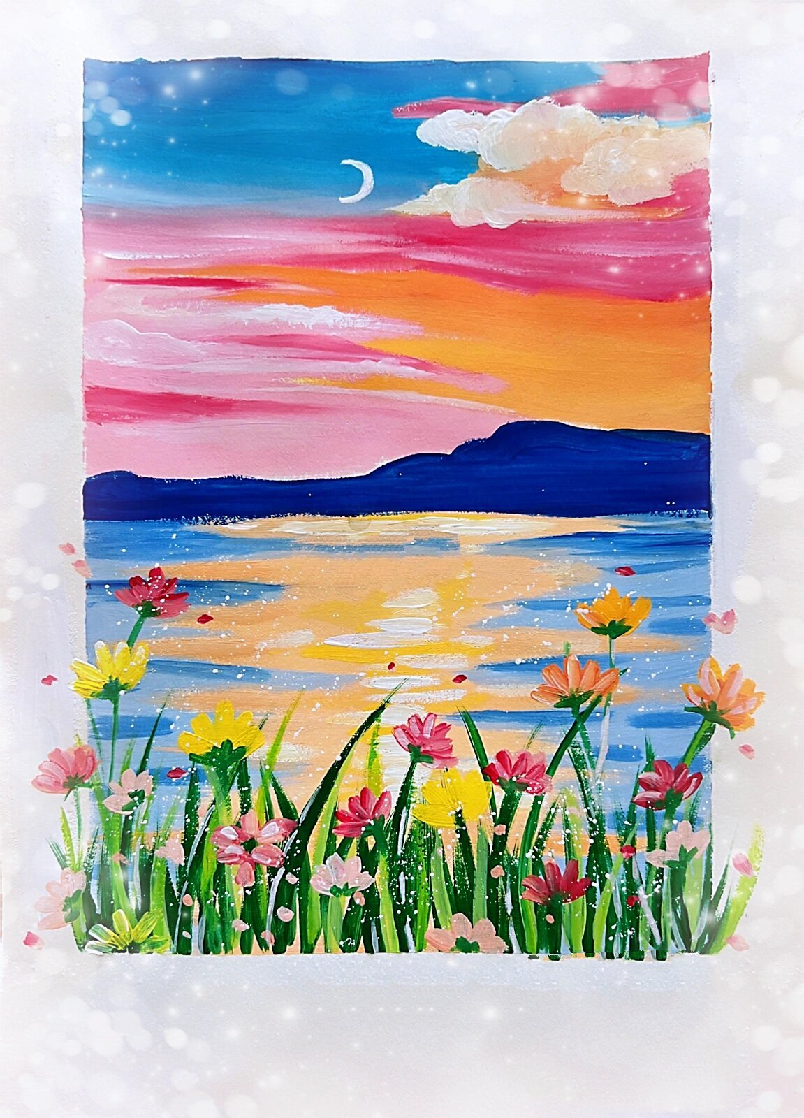 简易版水粉风景《如花在野,温柔热烈》步骤图 绘画参考