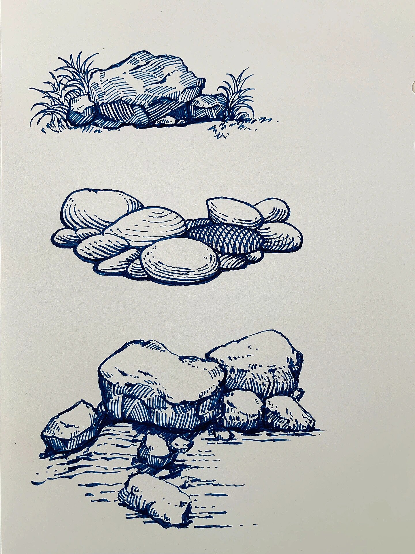 临摹老师钢笔画教学笔记|石头的几种画法