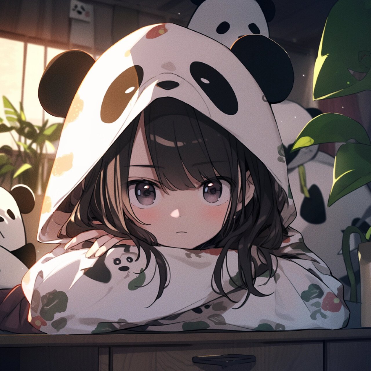 穿熊猫睡衣的动漫人物图片