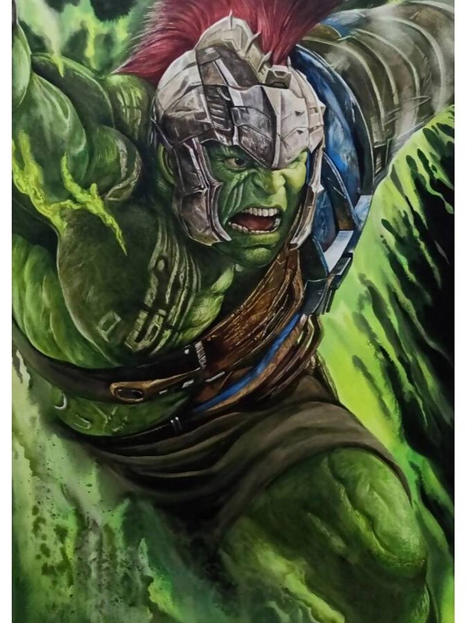 水彩手绘漫威超级英雄之绿巨人 之前用画的这张浩克,画了有一段时间了