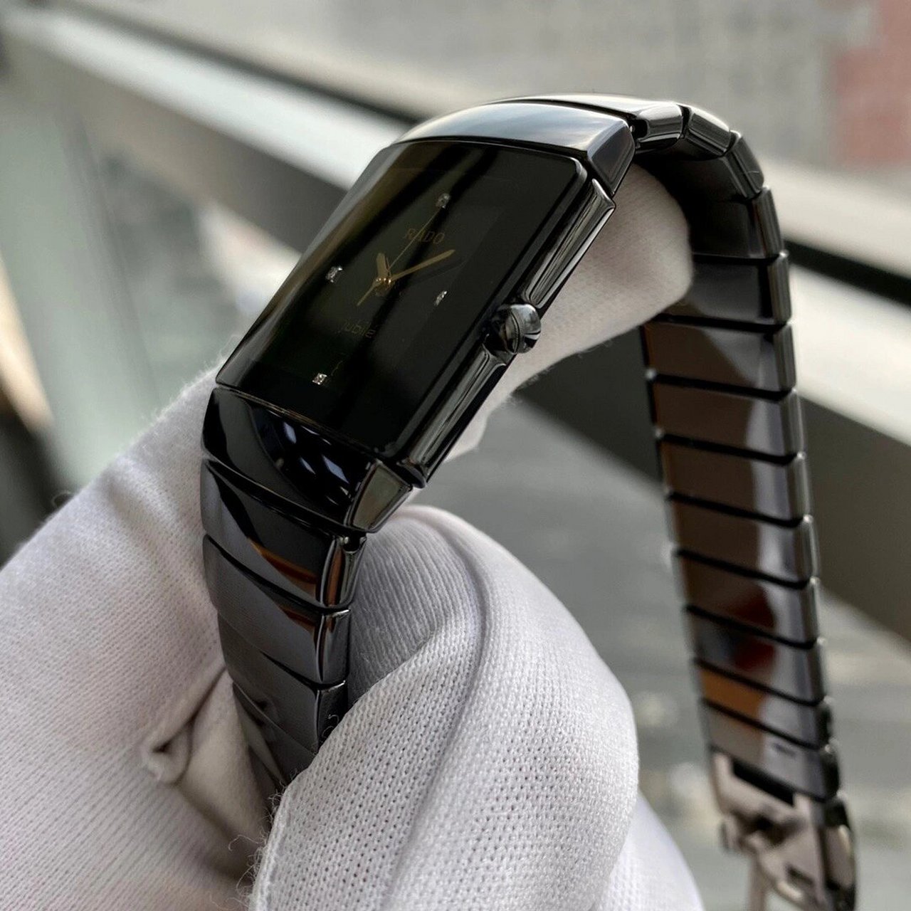 雷达rado-sintra银钻系列r13336732 男士石英表,陶瓷材质,黑金刚,表径