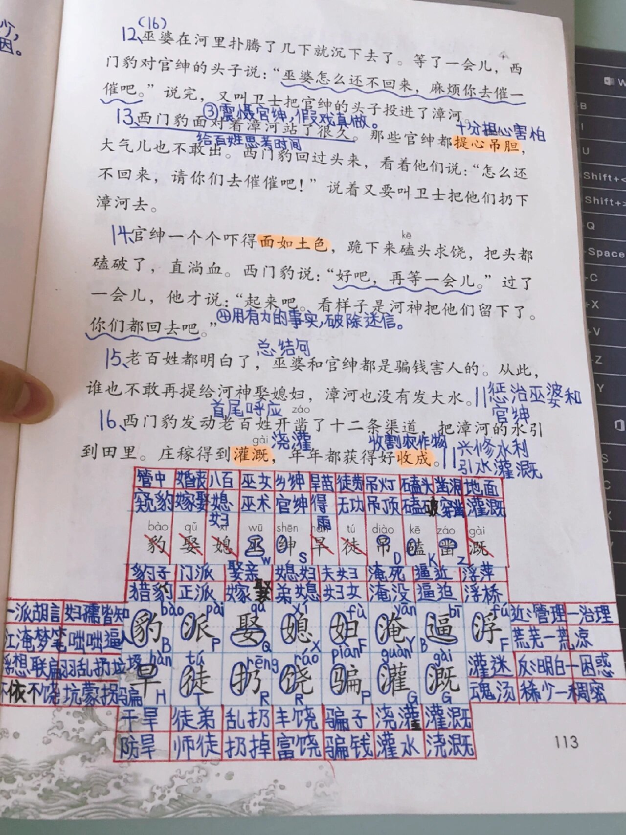 四年级上册语文笔记《西门豹治邺》