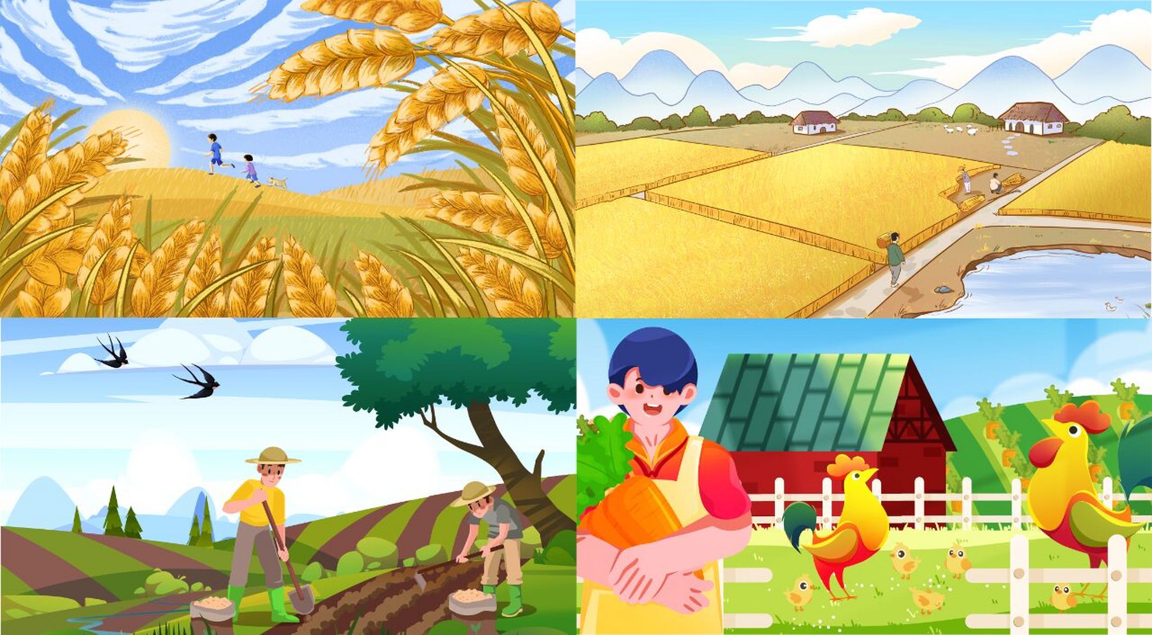 秋季麦子丰收春分耕耘农学专业养鸡psd墙绘素材 #墙绘#0202#墙绘