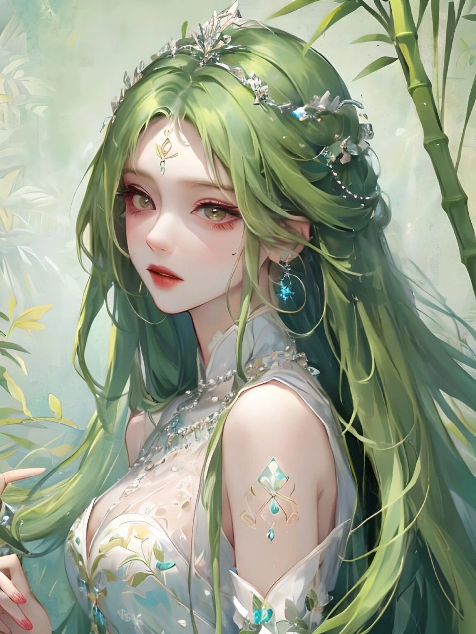 古风少女|绿色系女生头像|竹林与汉服