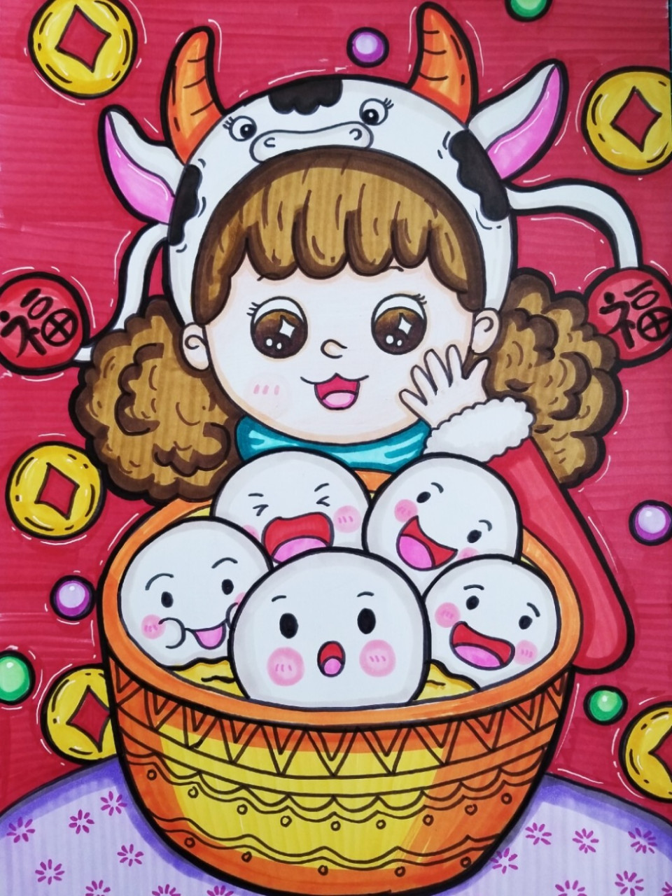 马克笔动漫元宵节 动漫人物#动漫节日#马克笔动漫#元宵#汤圆#儿童画