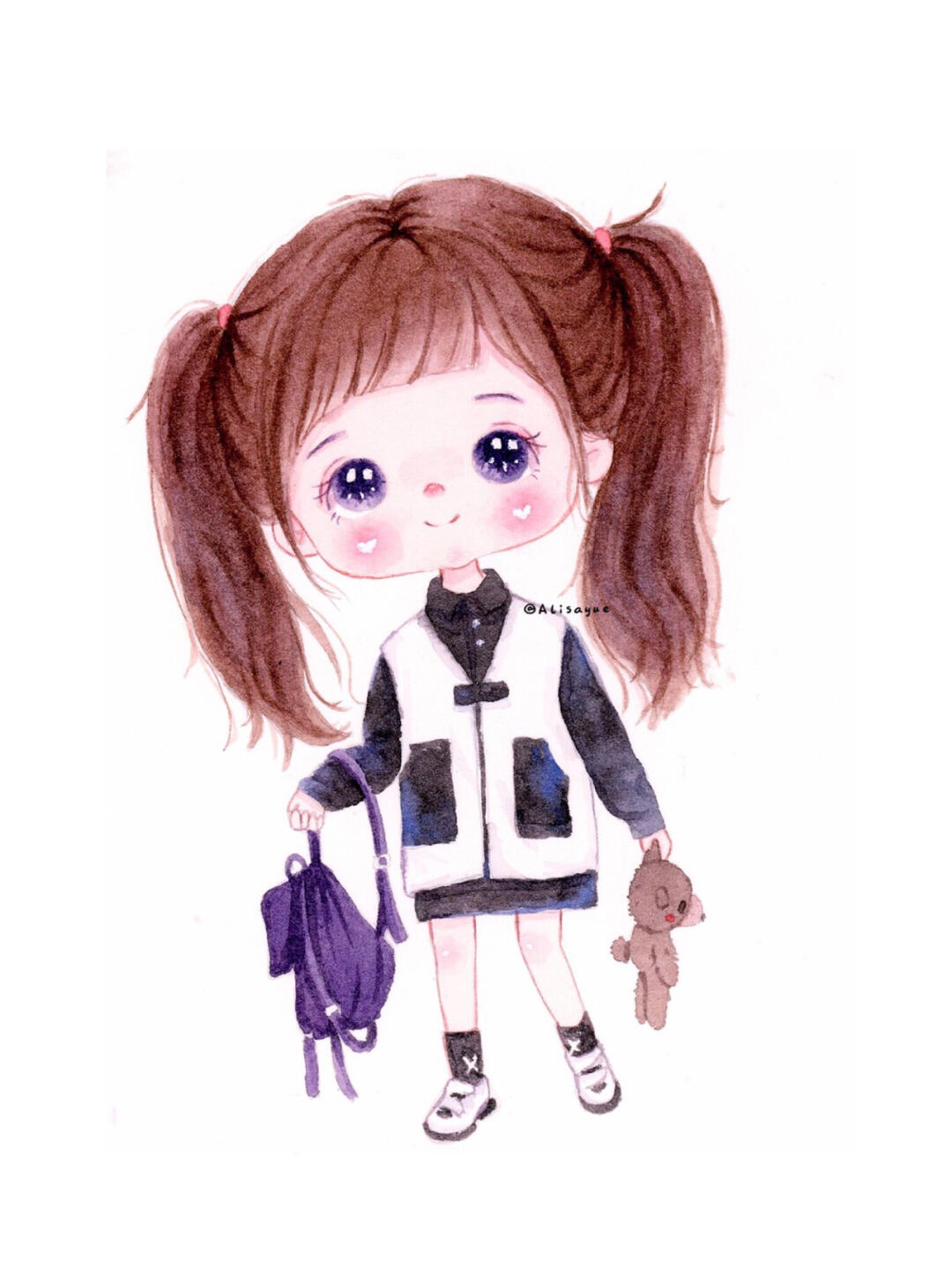 水彩画-萌萌的小女孩