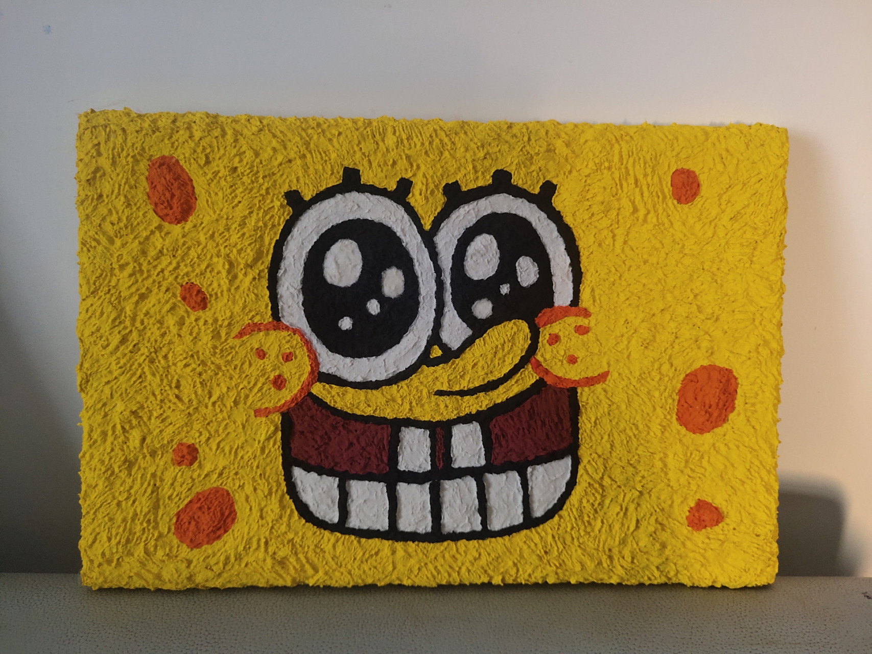 海绵宝宝派大星纸浆画 派大星脸上颜色不均的地方是还