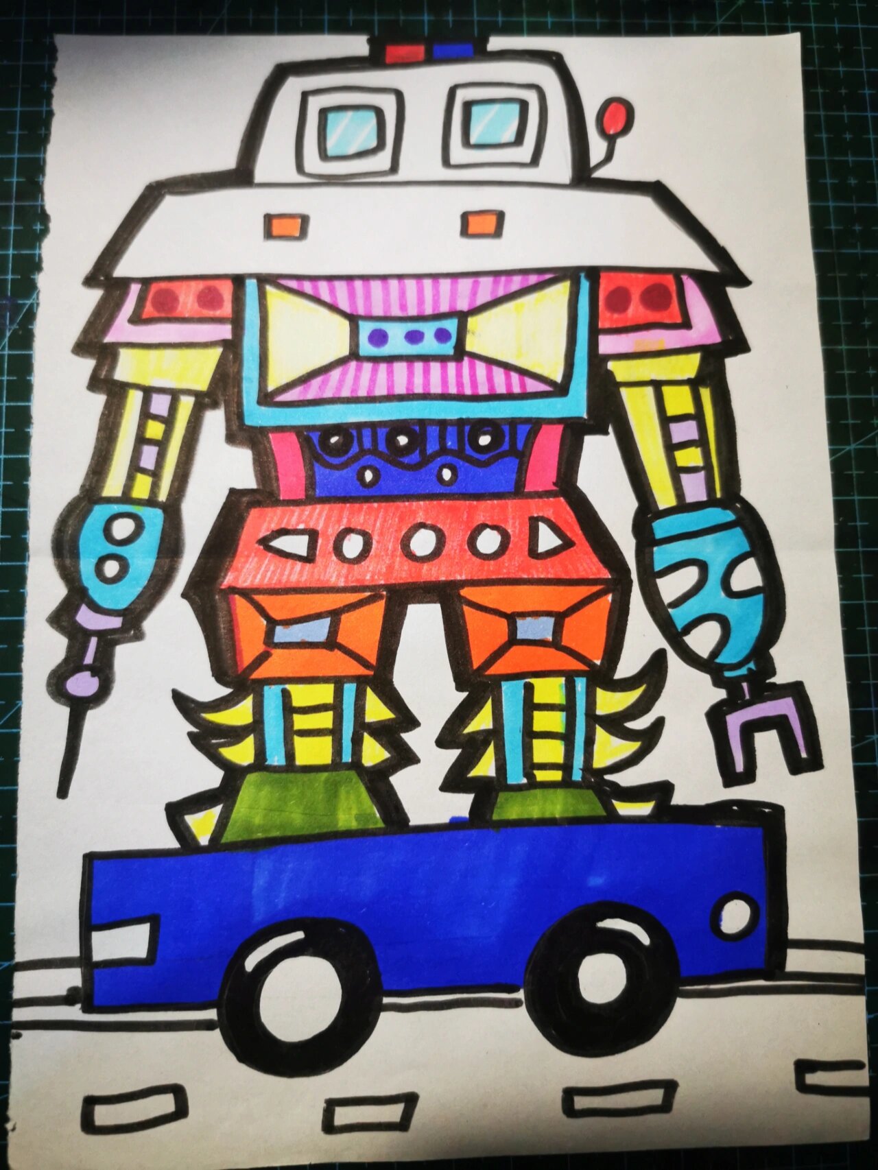 儿童画,马克笔画《变形金刚》机器人🤖
