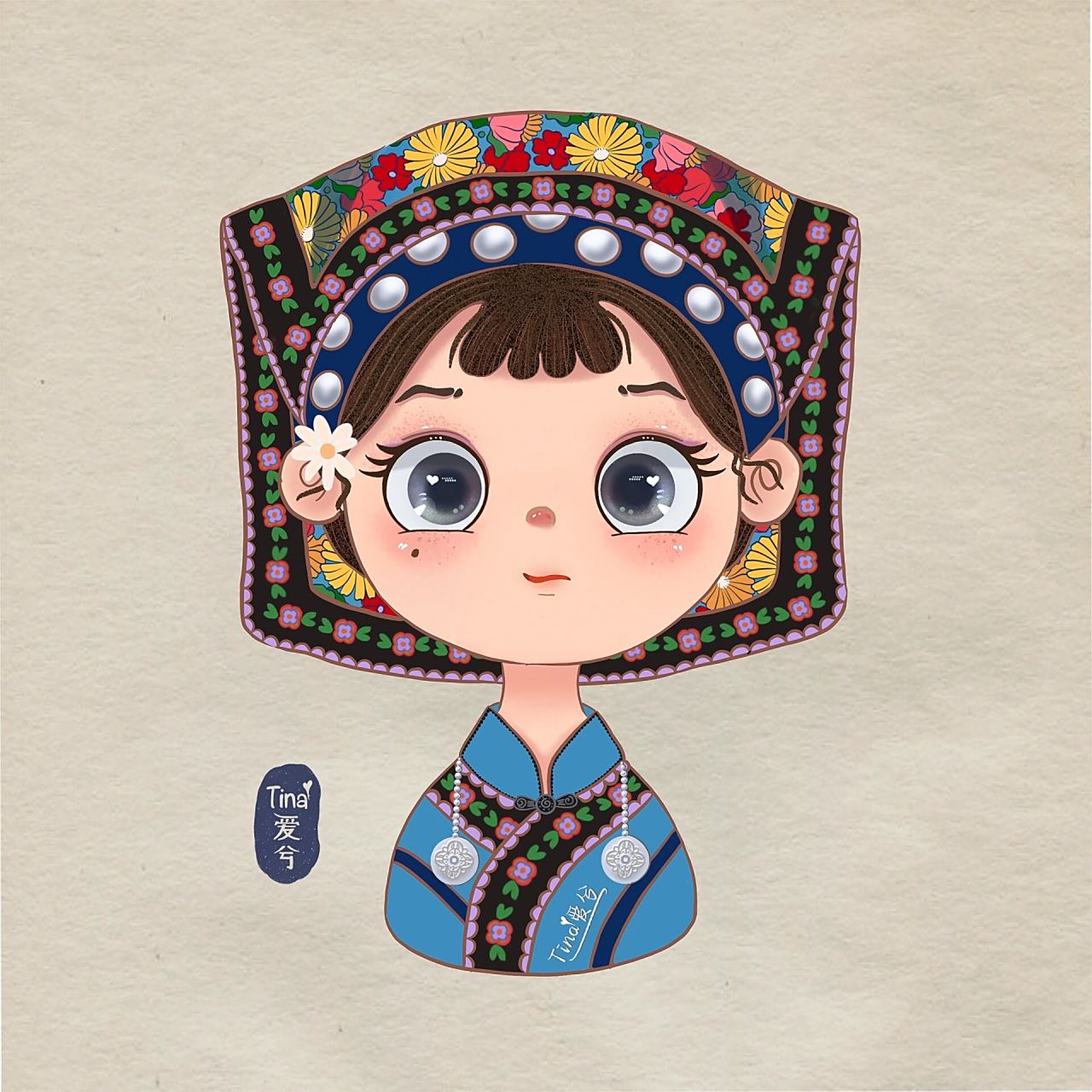 原创绘画q版人物头像-少数民族女孩(布依族) procreate绘画.