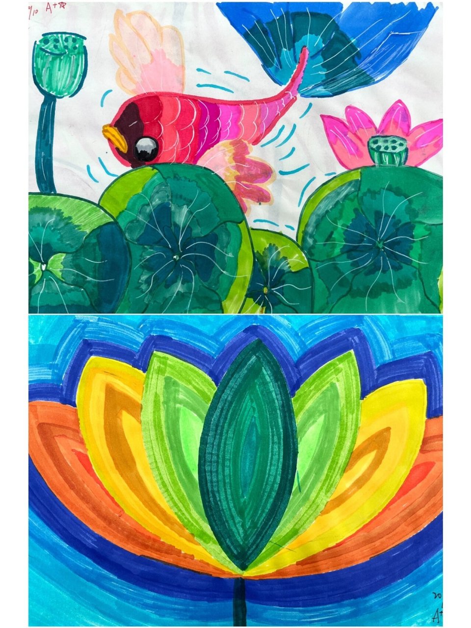 《色彩的明度》学生作品 🔸三年级的时候就简单的教过渐变色,五年级