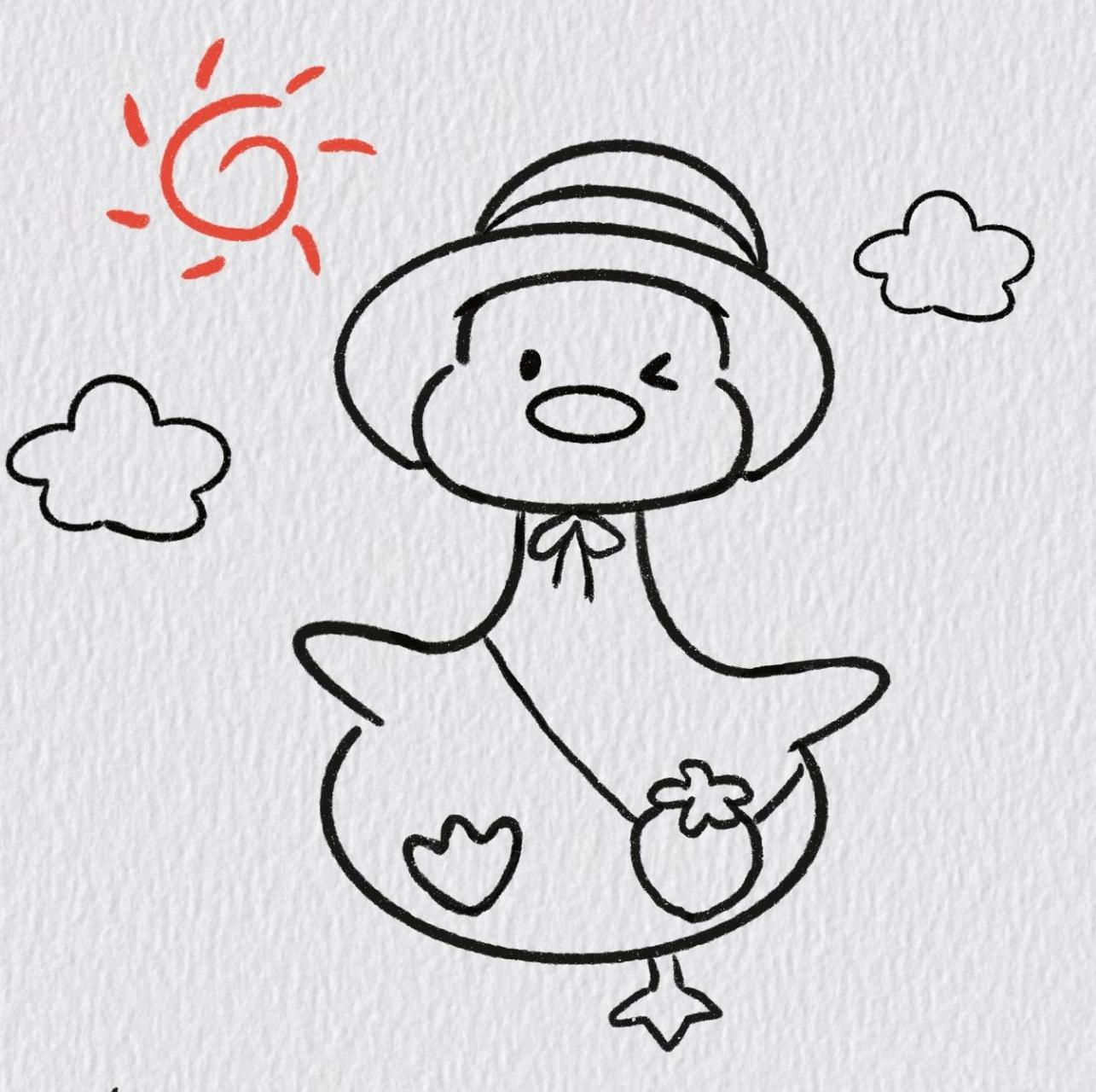 小鸭子骑车简笔画图片