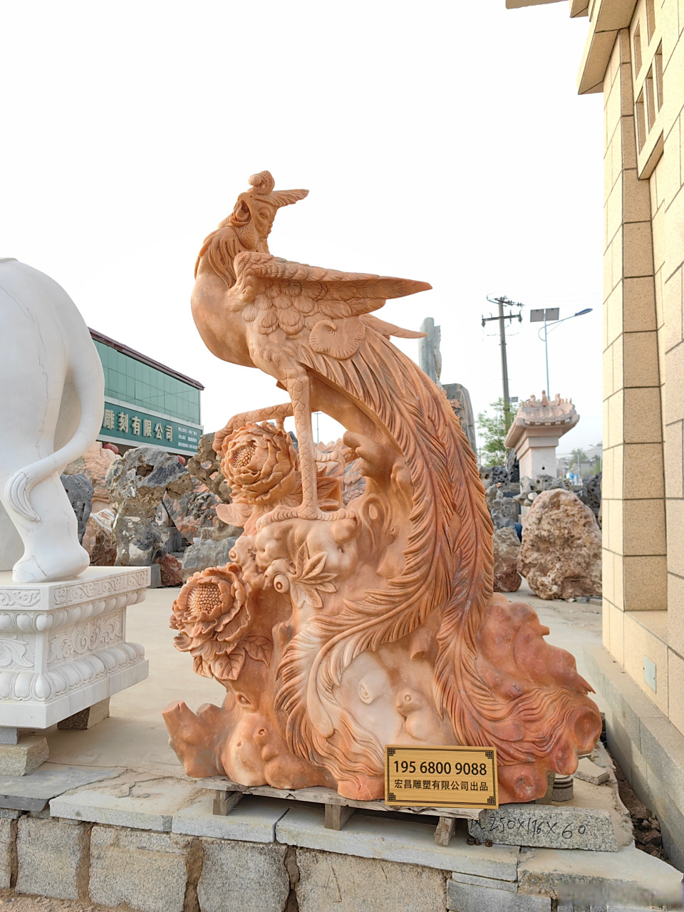 石雕凤凰 晚霞红大理石凤凰#凤凰##大理石