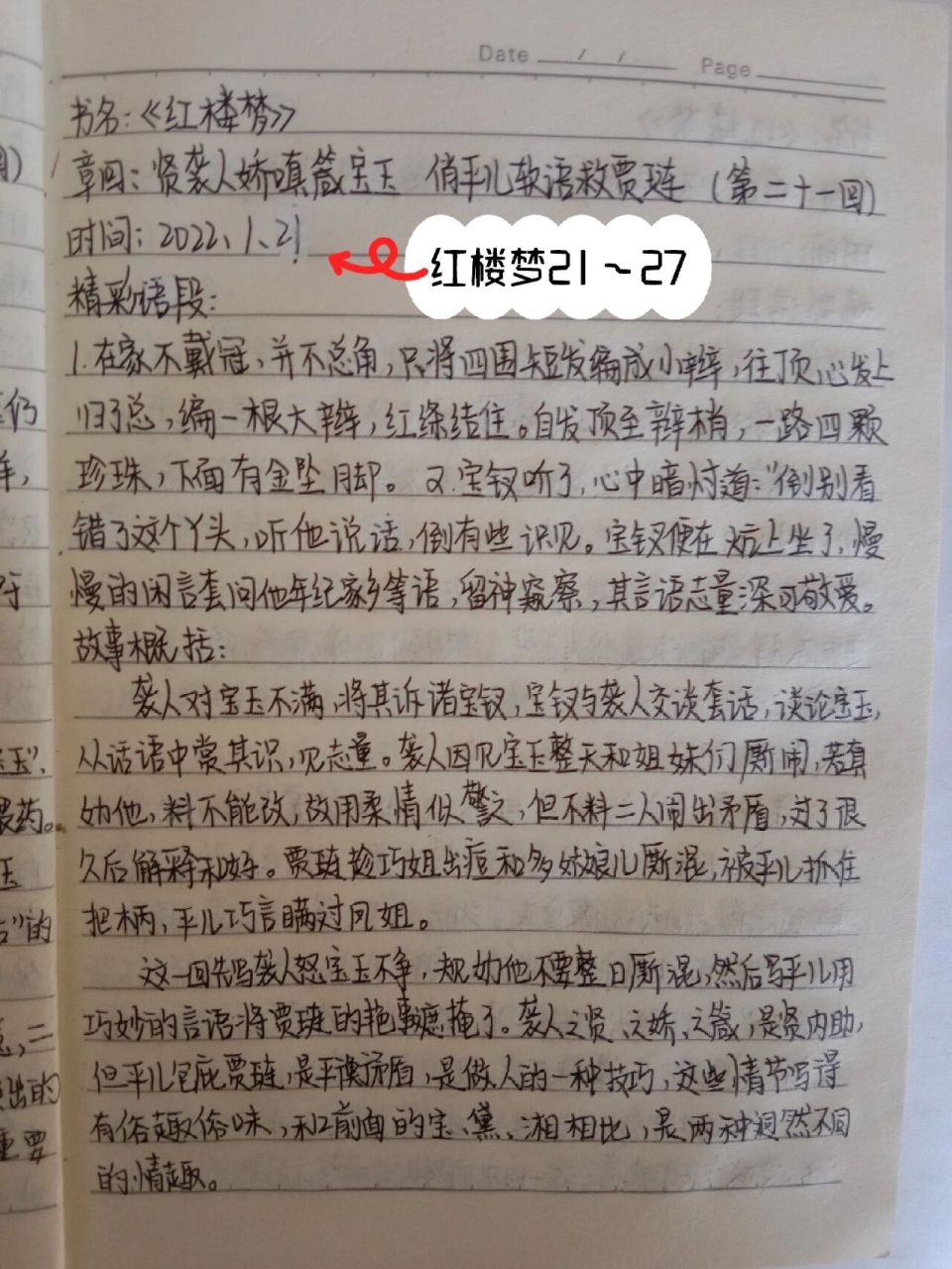 《红楼梦》阅读笔记21回~27回