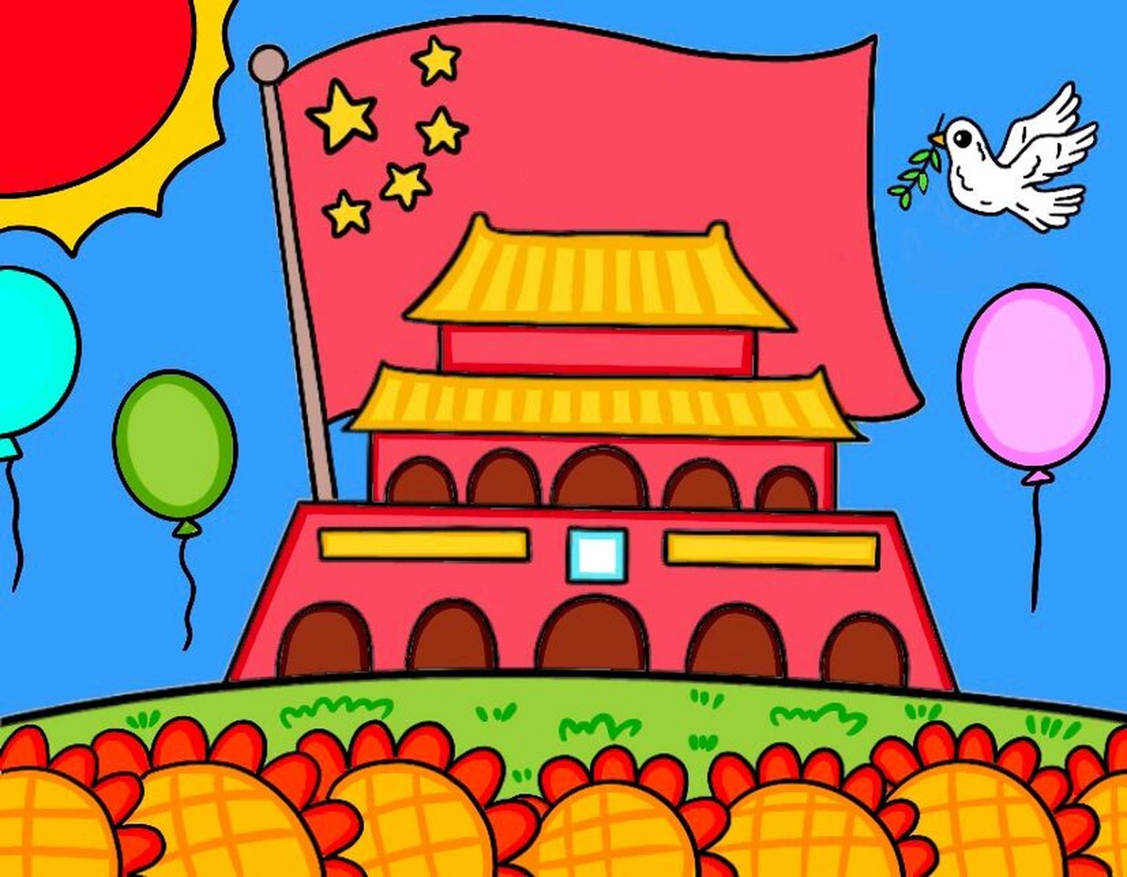国庆节儿童画 国旗卡通画 多乐绘马克笔