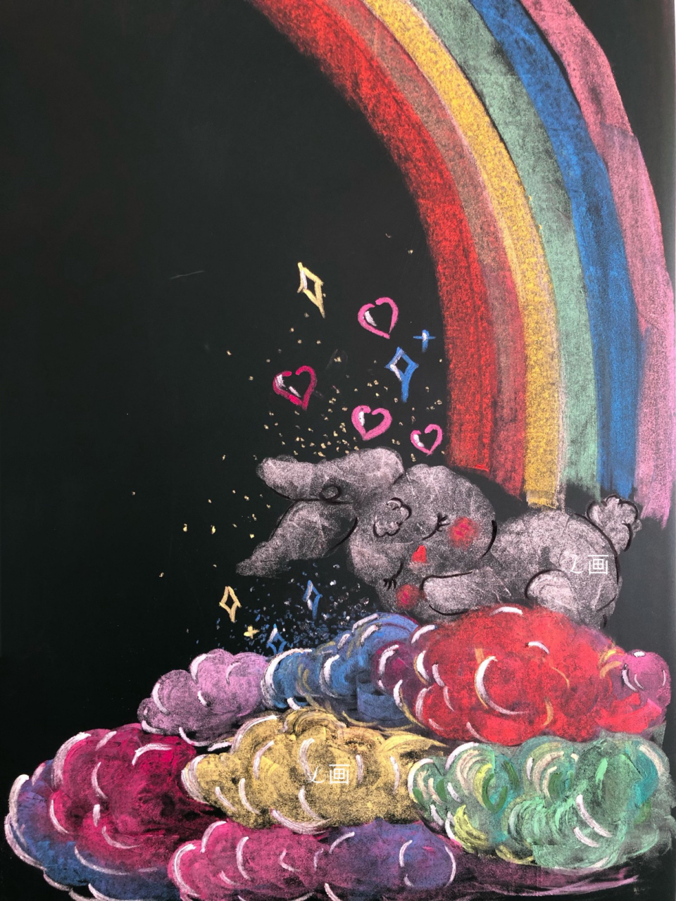 粉笔画一黑板报边框 彩虹96云 兔           临摹9315 发表请