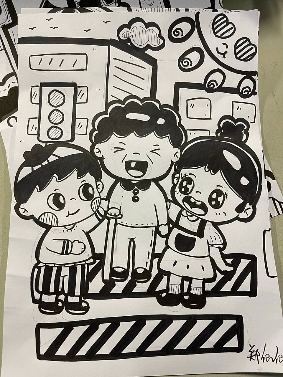 儿童主题画 (尊老爱幼过马路)        今天的课堂作业 30分钟计时