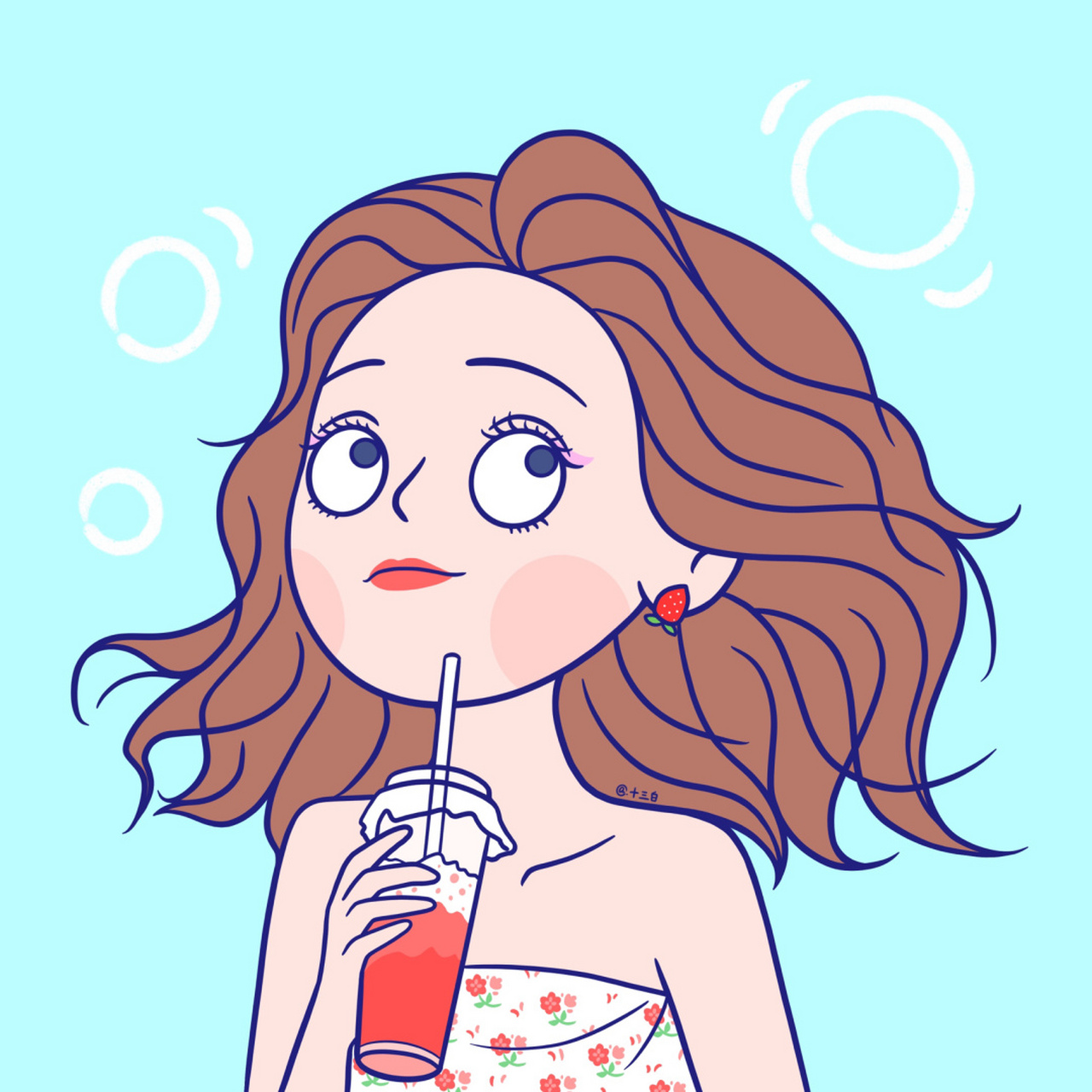 98夏天,加油04手绘头像系列 情头 闺蜜 插画 #我是原创插画师