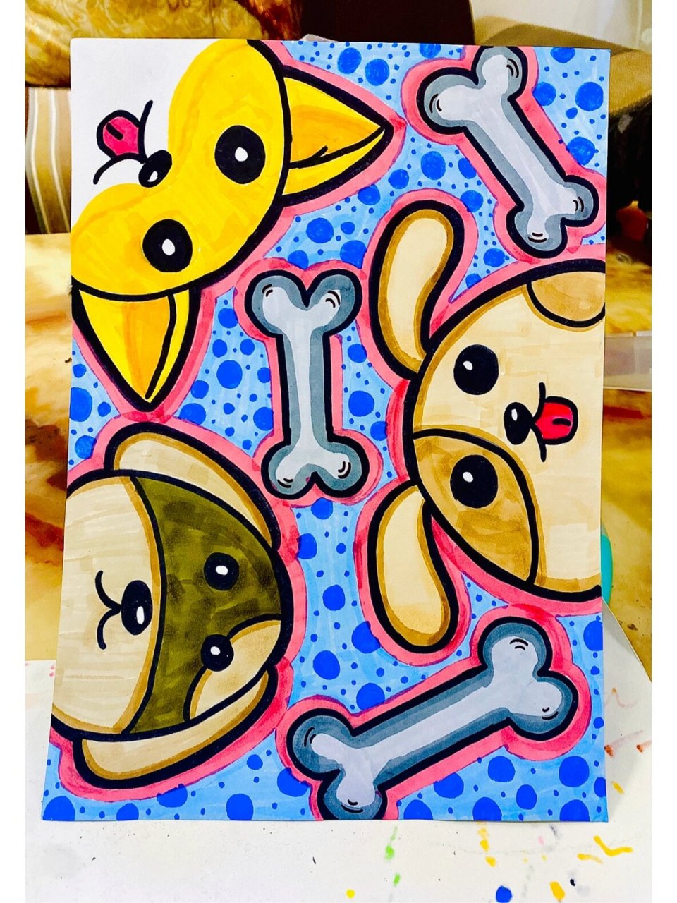 《小狗爱吃肉骨头》 适合4-6岁小朋友的创意画! 临摹二改请