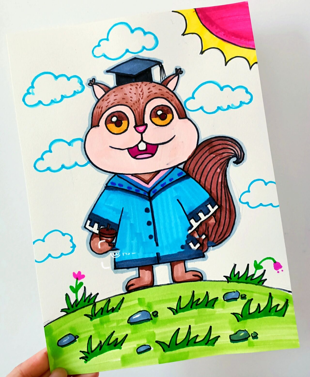 儿童简笔创意卡通画可爱小动物小松鼠新衣裳 适合7岁以上绘画哦 材料